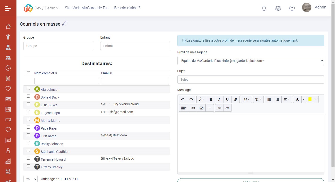 MaGarderie Plus: Mass emailing