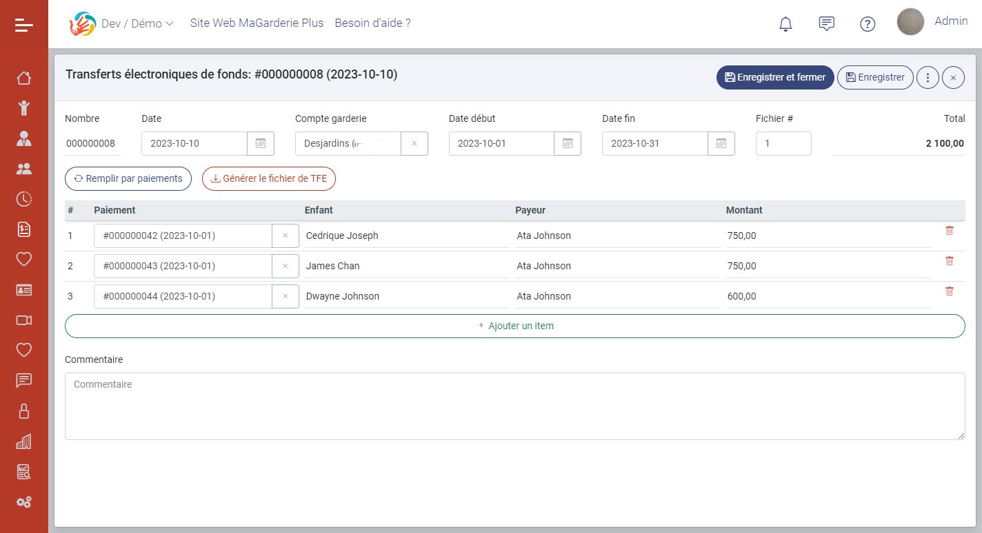 MaGarderie Plus: EFT (Electronic Funds Transfer)