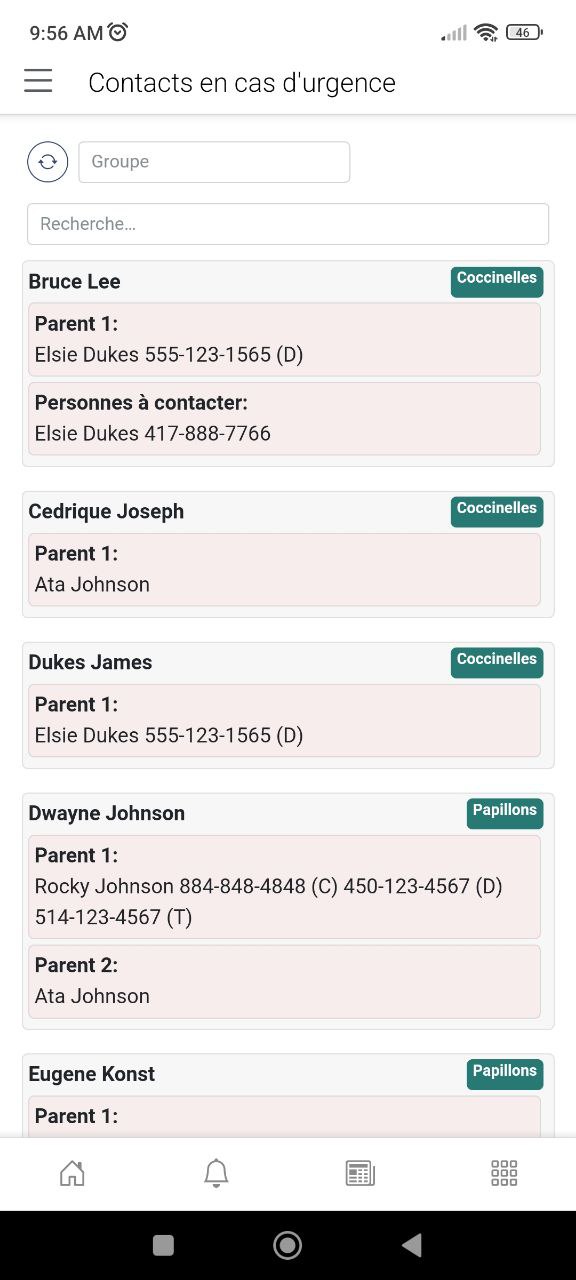 MaGarderie Plus: Emergency contacts