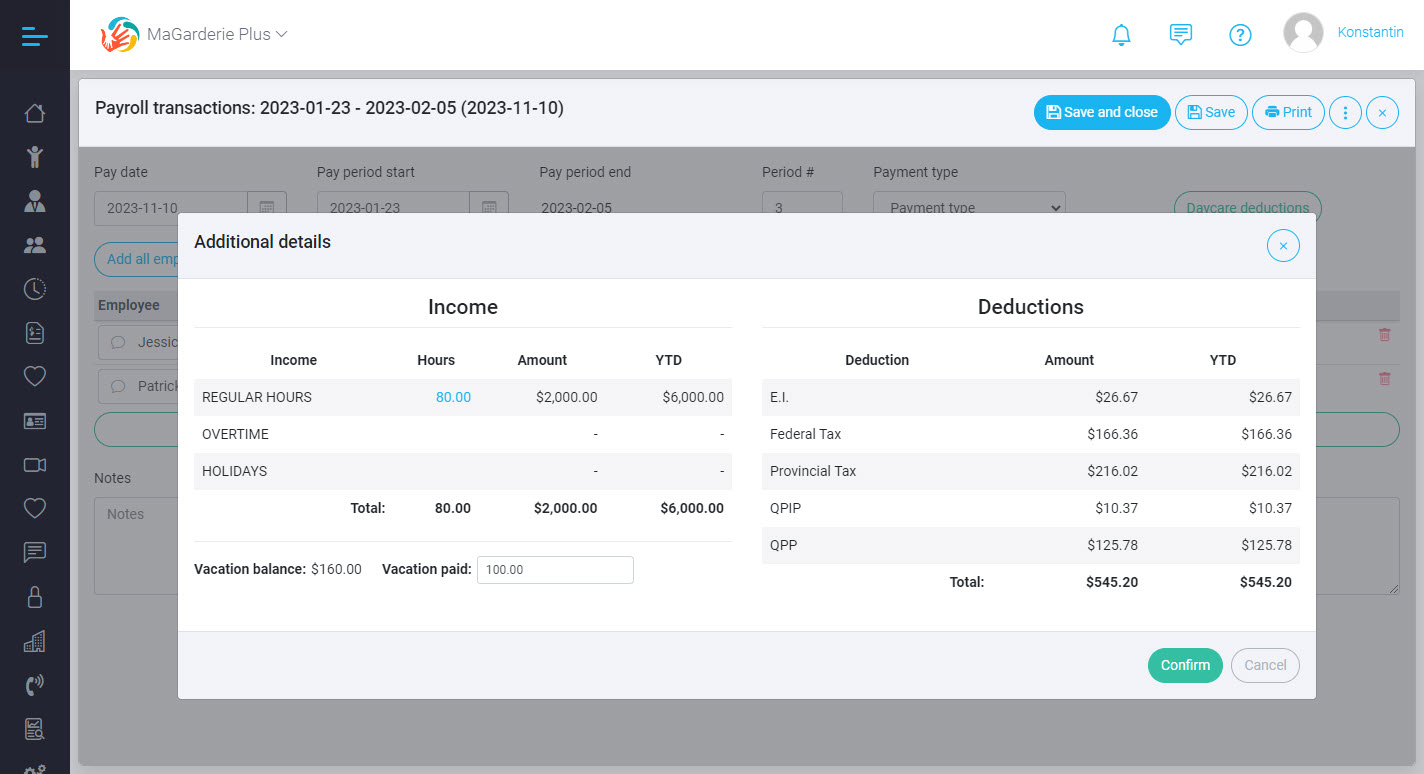 More useful features have been added to the payroll calculation module of the MaGarderie Plus application.